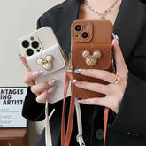 Cartoon Leather Wallet Phone Case with Lanyard